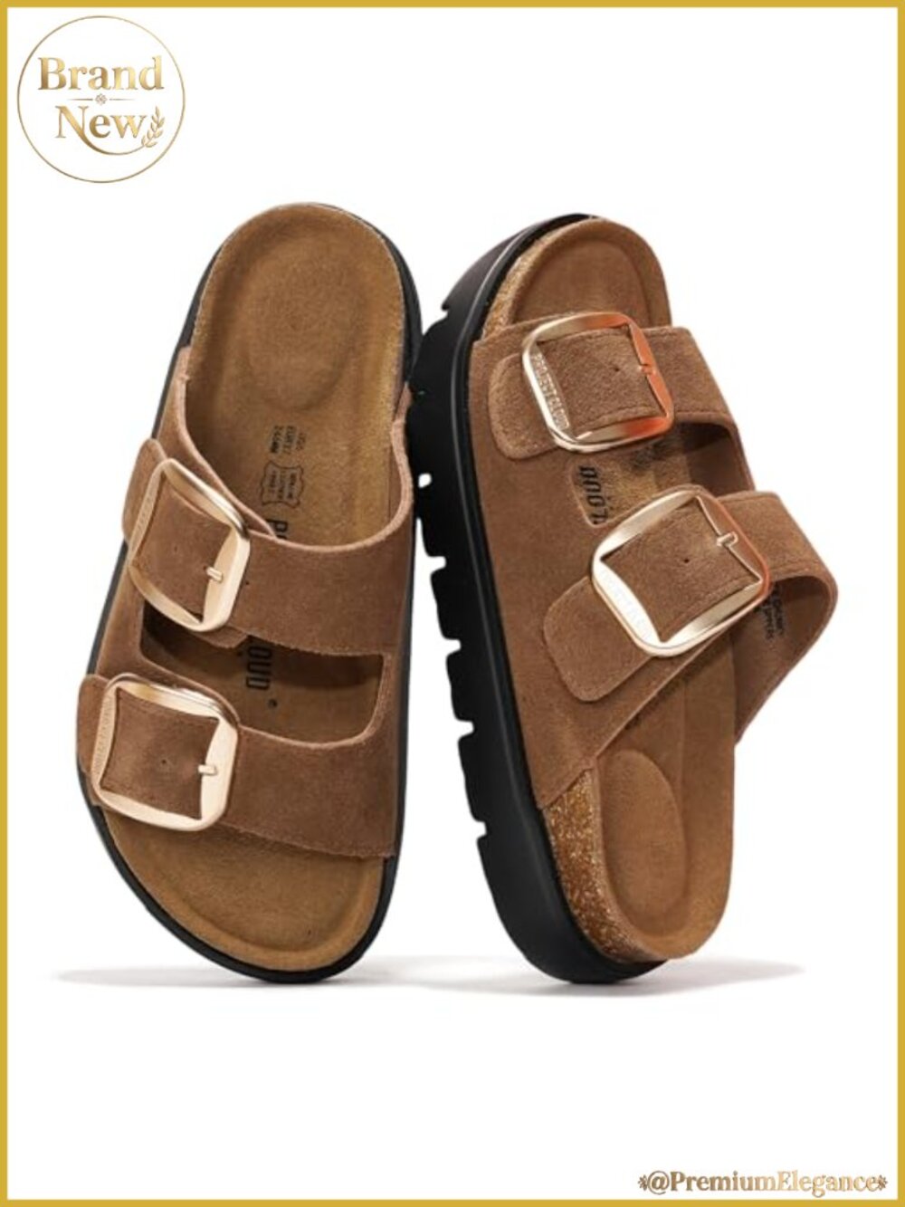 Genuine Leather Platform Slide Sandals Cork Footbed 1.7in Lift